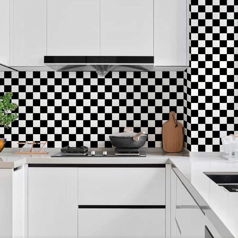 Kitico Black and White Checkered Peel and Stick Wallpaperâ€“ Waterproof Removable Vinyl Contact Paper Peel and Stick â€“ Renter Friendly Bathroom Wallpaper 17.7" x 78" - Image 4
