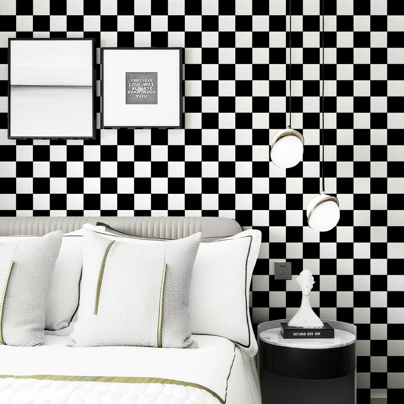 Kitico Black and White Checkered Peel and Stick Wallpaperâ€“ Waterproof Removable Vinyl Contact Paper Peel and Stick â€“ Renter Friendly Bathroom Wallpaper 17.7" x 78" - Image 5
