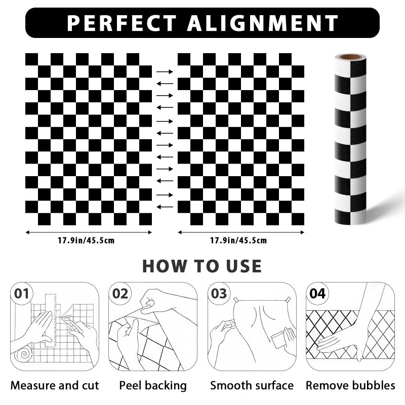 Kitico Black and White Checkered Peel and Stick Wallpaperâ€“ Waterproof Removable Vinyl Contact Paper Peel and Stick â€“ Renter Friendly Bathroom Wallpaper 17.7" x 78" - Image 3