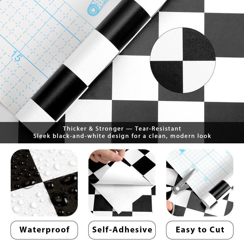 Kitico Black and White Checkered Peel and Stick Wallpaperâ€“ Waterproof Removable Vinyl Contact Paper Peel and Stick â€“ Renter Friendly Bathroom Wallpaper 17.7" x 78" - Image 2