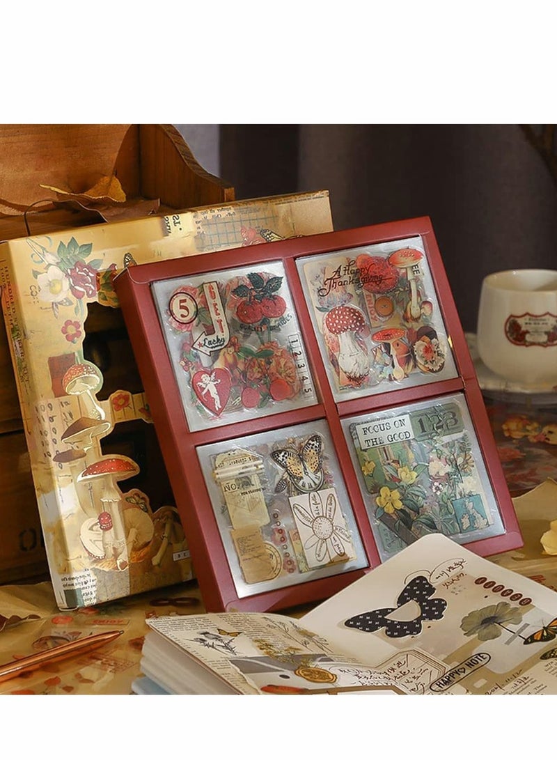 Excefore 100 Sheets Vintage Flowers Aesthetic Sticker Set, Cute Floral Plants Mushroom Butterfly PET Transparent Self Adhesive Scrapbooking Stickers for Journaling Laptops Phone Cases Gift tags Photo Albums - Image 1