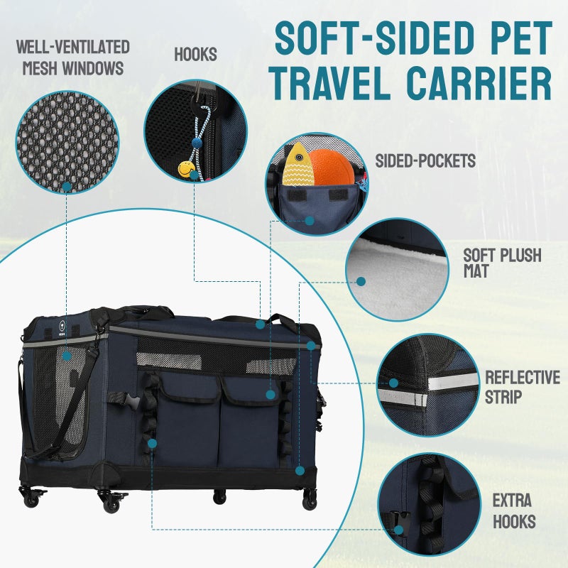 PEGIC 24-inch Foldable Cat Carrier with Removable Wheels â€“ Large Pet Travel Carrier for Cats & Small Dogs, Breathable & Sturdy for Car Rides (Holds up to 44lbs) - Image 4