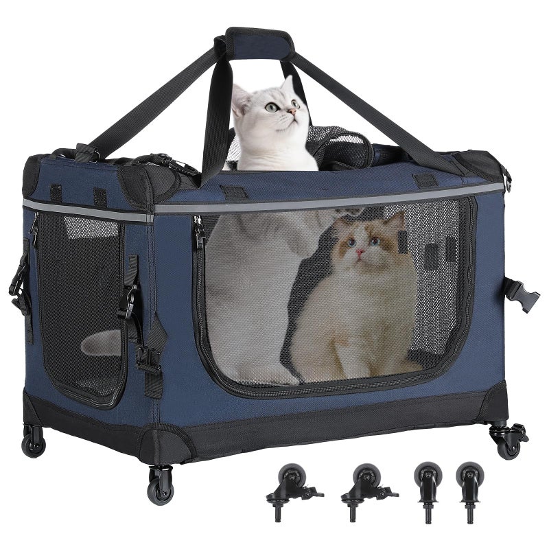 PEGIC 24-inch Foldable Cat Carrier with Removable Wheels â€“ Large Pet Travel Carrier for Cats & Small Dogs, Breathable & Sturdy for Car Rides (Holds up to 44lbs) - Image 1