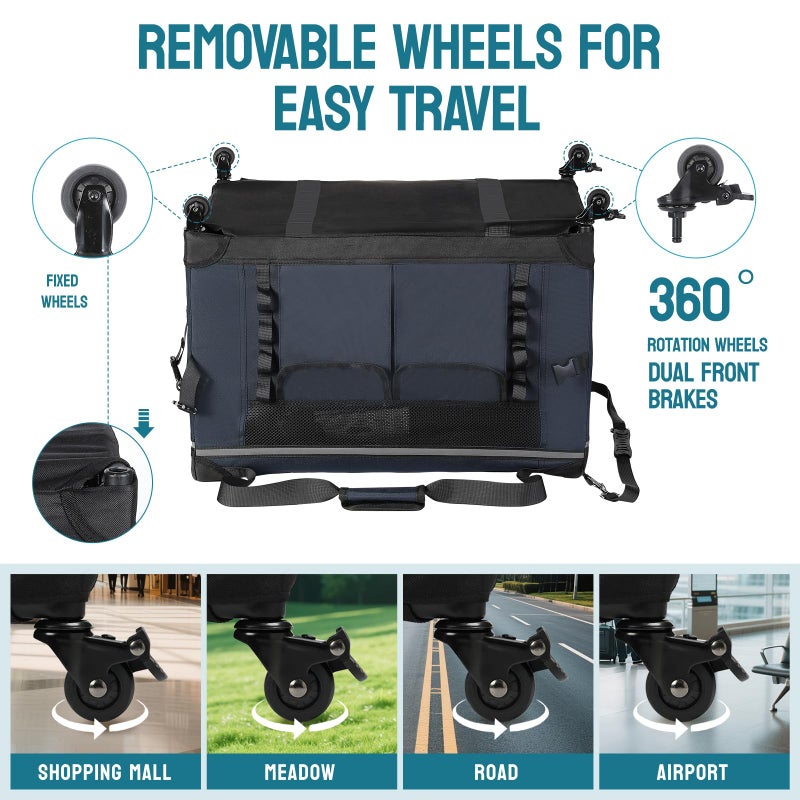 PEGIC 24-inch Foldable Cat Carrier with Removable Wheels â€“ Large Pet Travel Carrier for Cats & Small Dogs, Breathable & Sturdy for Car Rides (Holds up to 44lbs) - Image 2