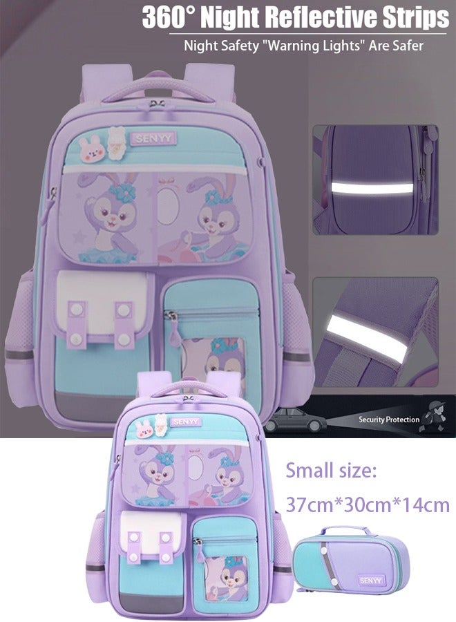 VUCATIN School Bag for Girls 2 PCS Set Kids Backpack Cute School Bags Shoulder Handbags Cartoon Rucksack Book Bags Large Capacity Bag Waterproof Bags Multiple Pockets Schoolbags Pencil Bag (Rabbit 37cm*30cm*14cm) - Image 1
