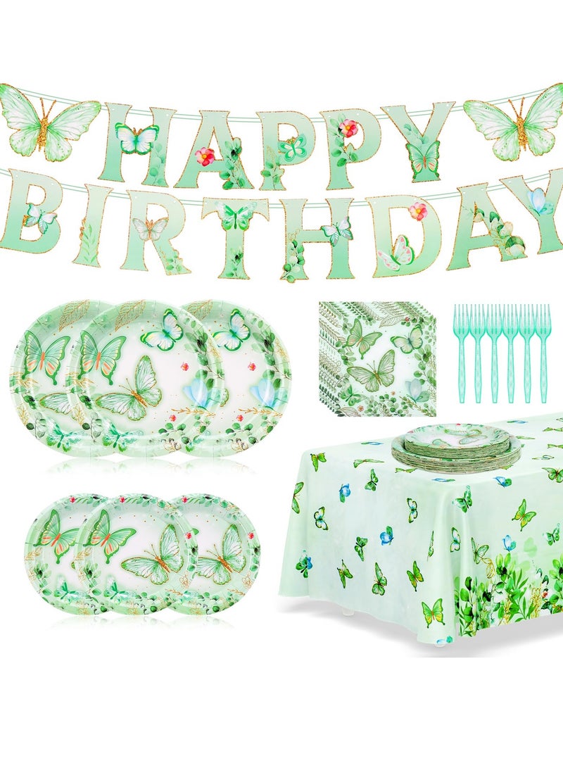 KASTWAVE مجموعة زخارف حفلة عيد ميلاد على شكل فراشة، أدوات مائدة لـ 20 ضيف مع صحون، مناديل، مفرش طاولة، لافتة، وشوك - مثالي لحفلات الاستحمام للمواليد وحفلات الفتيات - Image 1