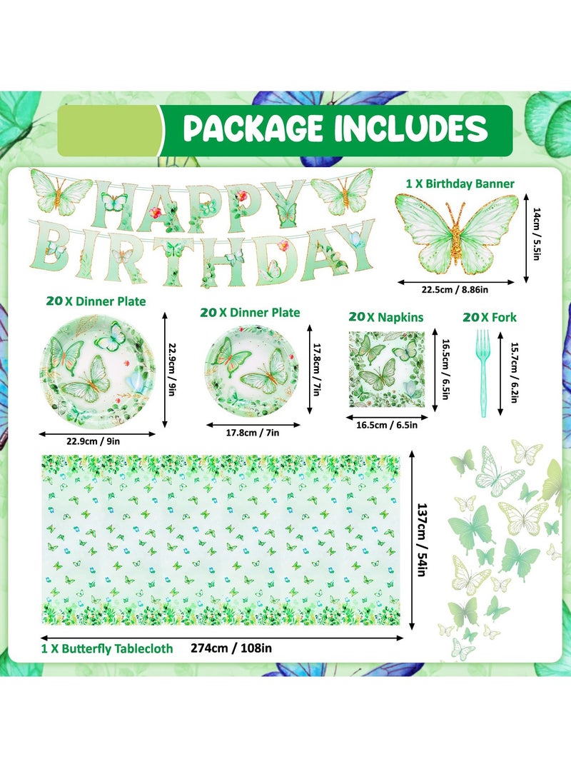 KASTWAVE مجموعة زخارف حفلة عيد ميلاد على شكل فراشة، أدوات مائدة لـ 20 ضيف مع صحون، مناديل، مفرش طاولة، لافتة، وشوك - مثالي لحفلات الاستحمام للمواليد وحفلات الفتيات - Image 4