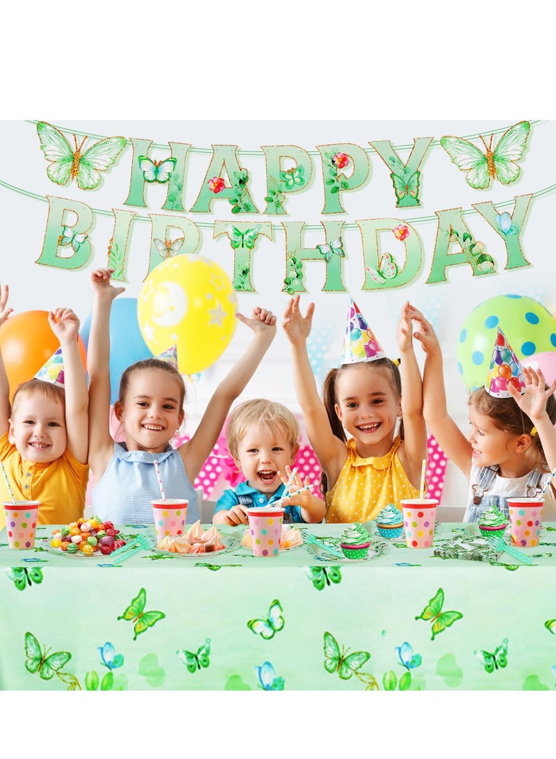 KASTWAVE مجموعة زخارف حفلة عيد ميلاد على شكل فراشة، أدوات مائدة لـ 20 ضيف مع صحون، مناديل، مفرش طاولة، لافتة، وشوك - مثالي لحفلات الاستحمام للمواليد وحفلات الفتيات - Image 5