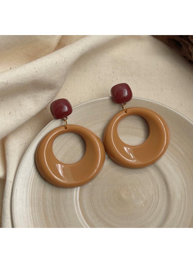 Retro Elegant Brown Earrings Female Geometric Blooming Acrylic Earrings Personality Fashion High Sense Earrings