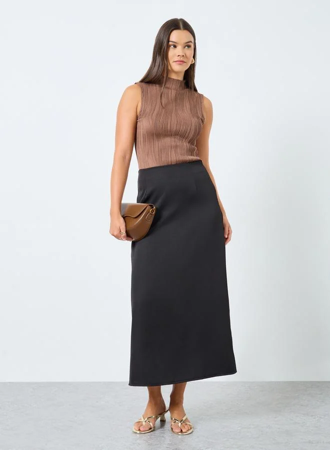 Styli Black A-Line Midi Skirt