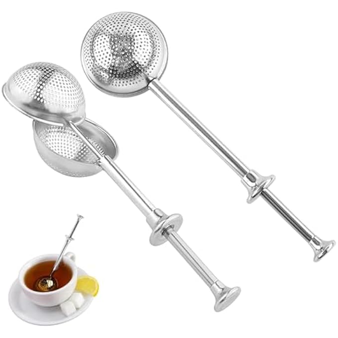 كيلا مصفاة شاي من الفولاذ المقاوم للصدأ على شكل كرة شبكية لتصفية أوراق الشاي السائبة قطعتين فضيتين - Image 4