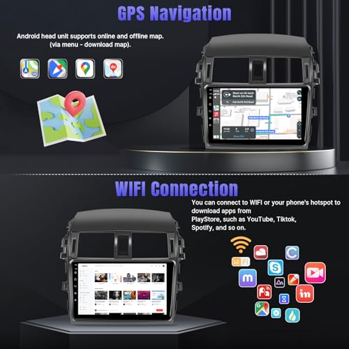 Naifay Android Car Radio for Toyota Corolla 2009 2010 2011 2012 2013, 9inch Touch Screen for Corolla Car Stereo with Carplay/Android Auto/Bluetooth/FM/GPS/WiFi/Backup Camera/Split Screen - Image 4