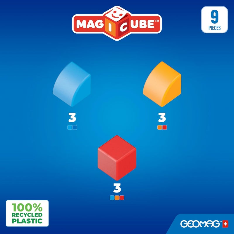 جيوماغ Magicube 3 أشكال مجموعة بناء، لعبة بناء مغناطيسية تعليمية STEM، مصنوعة في سويسرا، بلاستيك معاد تدويره بنسبة 100%، مفتوحة النهاية، من عمر سنة فما فوق، 9 قطع - Image 3