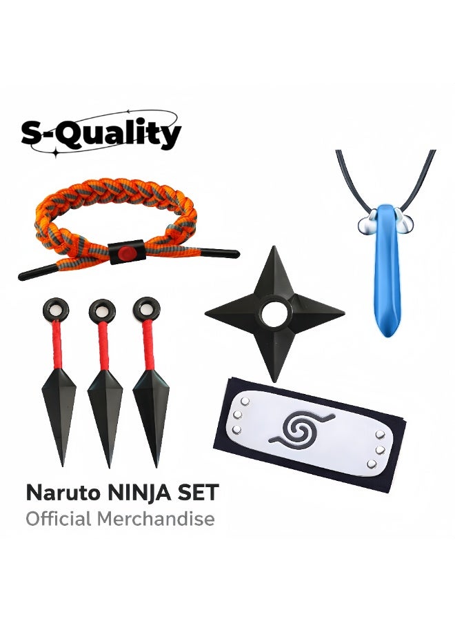 S-Quality Ninja Cosplay Accessories Set for Kids & Adults, Bracelet + Throwing Stars + Kunai + Necklace + Headband, Role Play Costume Kit - Image 1