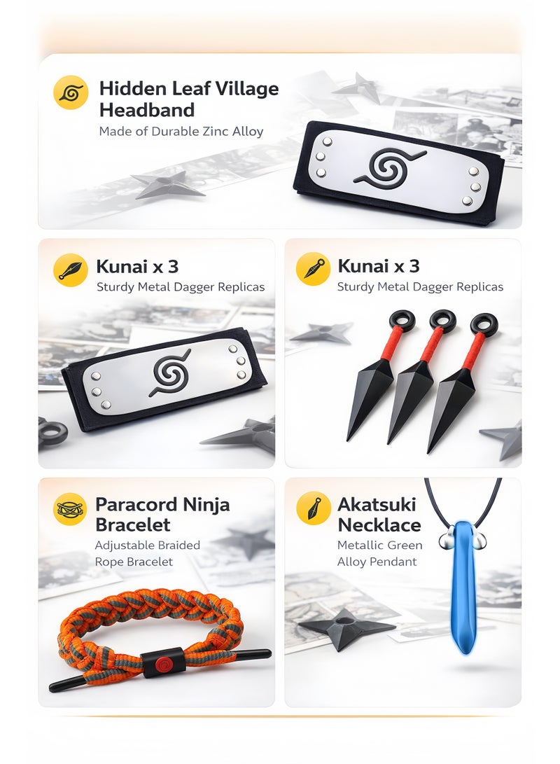 S-Quality Ninja Cosplay Accessories Set for Kids & Adults, Bracelet + Throwing Stars + Kunai + Necklace + Headband, Role Play Costume Kit - Image 2