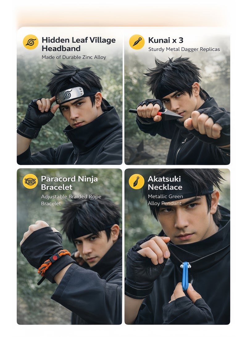 S-Quality Ninja Cosplay Accessories Set for Kids & Adults, Bracelet + Throwing Stars + Kunai + Necklace + Headband, Role Play Costume Kit - Image 3