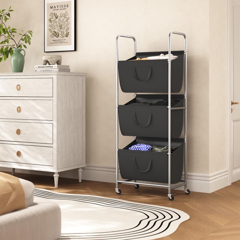 ELYKEN 120L Vertical Rolling Laundry Hamper with Removable Bags, 3 Section Laundry Baskets with Wheels, Space-Saving 3 Tier Laundry Sorter for Small Spaces, Dorm, Bedroom, Bathroom, Laundry Room - Image 2