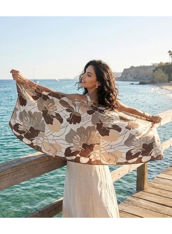 وشاح نسائي من الساتان المطبوع من ، بنقشة زهور أنيقة، خفيف الوزن، مناسب كشال أو حجاب أو لفافة، 55 × 170 سم - Image 3