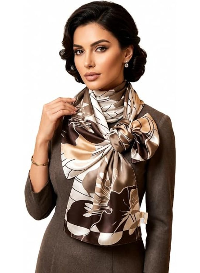 وشاح نسائي من الساتان المطبوع من ، بنقشة زهور أنيقة، خفيف الوزن، مناسب كشال أو حجاب أو لفافة، 55 × 170 سم - Image 2