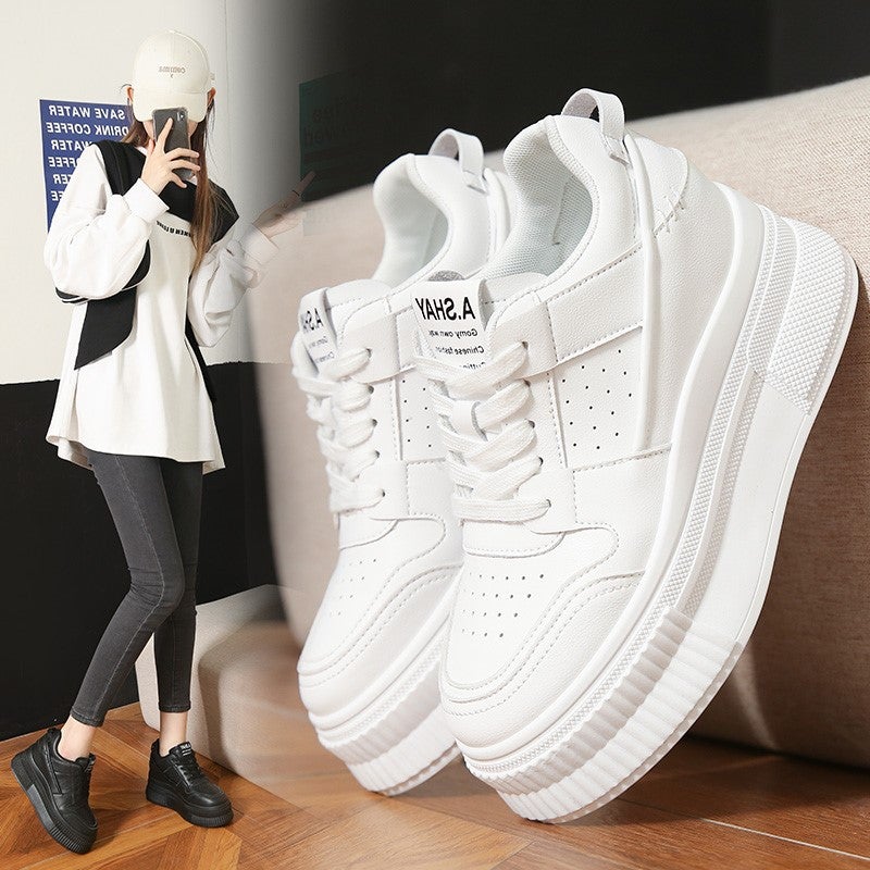 2024 New Style Fashionable Height-Increasing White Shoes Thick-Soled Platform Internet Celebrity Easiest For Match Sports And Casual Sneakers For Women - Image 2