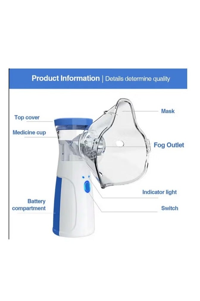 BORTONY جهاز نيبولايزر محمول للشباب والأطفال مع قناع وقطعة فم لتخفيف الزكام والربو وصعوبات التنفس - Image 5
