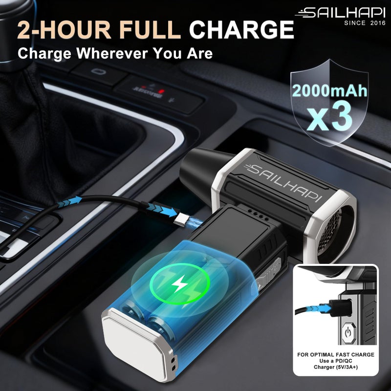 SAILHAPI Powerful Air Duster 300000RPM, Handheld Office Duster Blower Replaced Can of Air, Rechargeable Durable Small Blower for PC Gamers, Barber, Laptop & Snow Removal, Birthday Gifts for Dad - Image 5