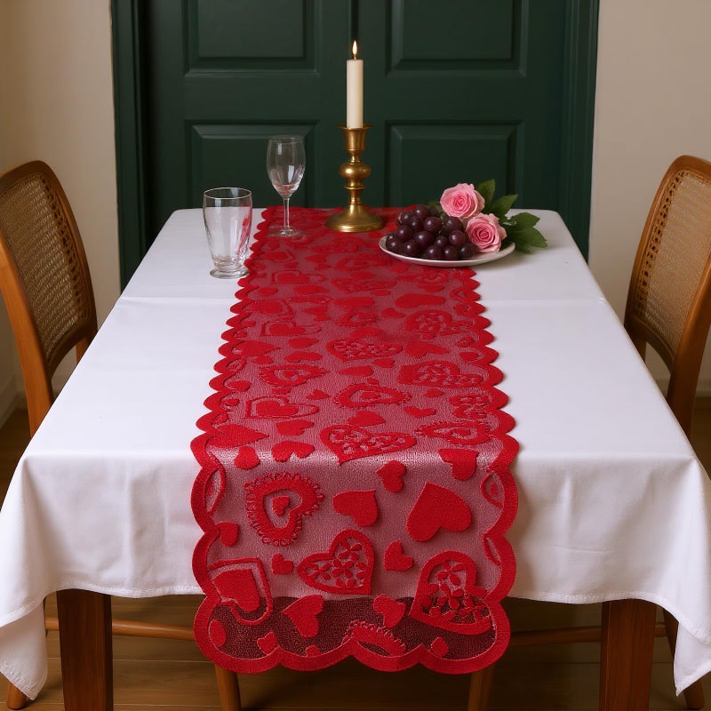 yeabwps Valentine Heart Lace Table Runner 13 x 72 Inch Red Runner for Valentine's Day, Wedding, Party & Home Anniversary Decorations(Red Heart) - Image 5