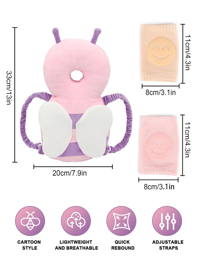 URbazaar Baby Head Protector Cushion Backpack with 2 Pair Knee Pads for Walking & Crawling,Bee  - Image 2