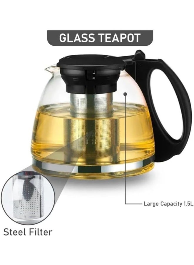 DENX Electric Kettle with Glass Teapot DX1788 – 1800W Fast Boil, 2L Capacity, Stainless Steel, 360° Rotating Base, Automatic Shut-Off, Boil-Dry Protection, Temperature Control, Silver-Tone - Image 4