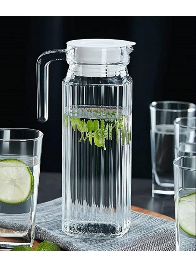 NeWine جردل ماء زجاجي نيفين بريميوم 1100 مل مع غطاء بلاستيكي ومقبض | 1.1 لتر إبريق مشروبات شفاف للمنزل، المكتب، إلخ. | إبريق لتقديم الماء، الحليب، العصير، المشروبات، الشاي، الكوكتيل (جردل بطانة) - Image 1