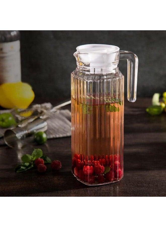 NeWine جردل ماء زجاجي نيفين بريميوم 1100 مل مع غطاء بلاستيكي ومقبض | 1.1 لتر إبريق مشروبات شفاف للمنزل، المكتب، إلخ. | إبريق لتقديم الماء، الحليب، العصير، المشروبات، الشاي، الكوكتيل (جردل بطانة) - Image 3