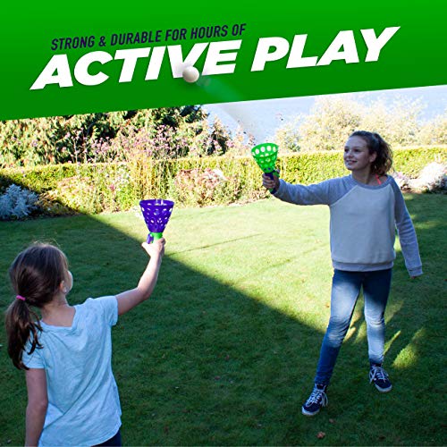 Geospace Original POP 'N Catch Family Skill Game with 2 Launchers - Launch & Catch The Ball for Hours of Fun! Perfect for Backyard, Beach or Tailgate Parties! Outdoor or Indoor Fun for Kids & Adults - Image 2