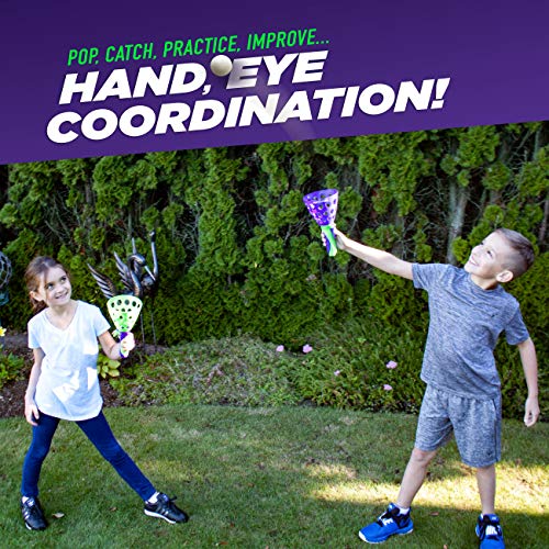 Geospace Original POP 'N Catch Family Skill Game with 2 Launchers - Launch & Catch The Ball for Hours of Fun! Perfect for Backyard, Beach or Tailgate Parties! Outdoor or Indoor Fun for Kids & Adults - Image 3