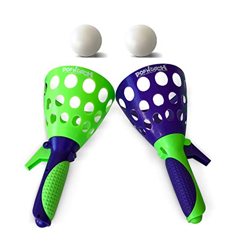 Geospace Original POP 'N Catch Family Skill Game with 2 Launchers - Launch & Catch The Ball for Hours of Fun! Perfect for Backyard, Beach or Tailgate Parties! Outdoor or Indoor Fun for Kids & Adults - Image 1