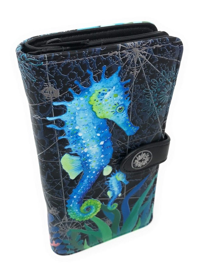 Shag Wear - Sea Horse Large Wallet For Women And Teen Girls Vegan Faux Leather Black 7 - Image 1
