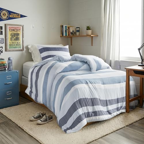 Regency Heights Twin Size Comforter Set Navy Blue - 2 Pieces Modern Striped Quilt Bedding for Dorm All Season Soft Lightweight Reversible Bed Set with Comforter & Sham - Image 1