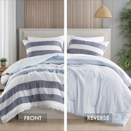 Regency Heights Twin Size Comforter Set Navy Blue - 2 Pieces Modern Striped Quilt Bedding for Dorm All Season Soft Lightweight Reversible Bed Set with Comforter & Sham - Image 2