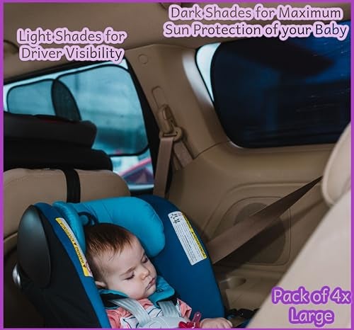 kinder Fluff Car Window Shade (4Pack)-The Only Certified Car Window Sun Shade for Baby Proven to Block 99.95% UVR - Mom's Choice Gold Award - Side Window Sunshades - Large - Image 2