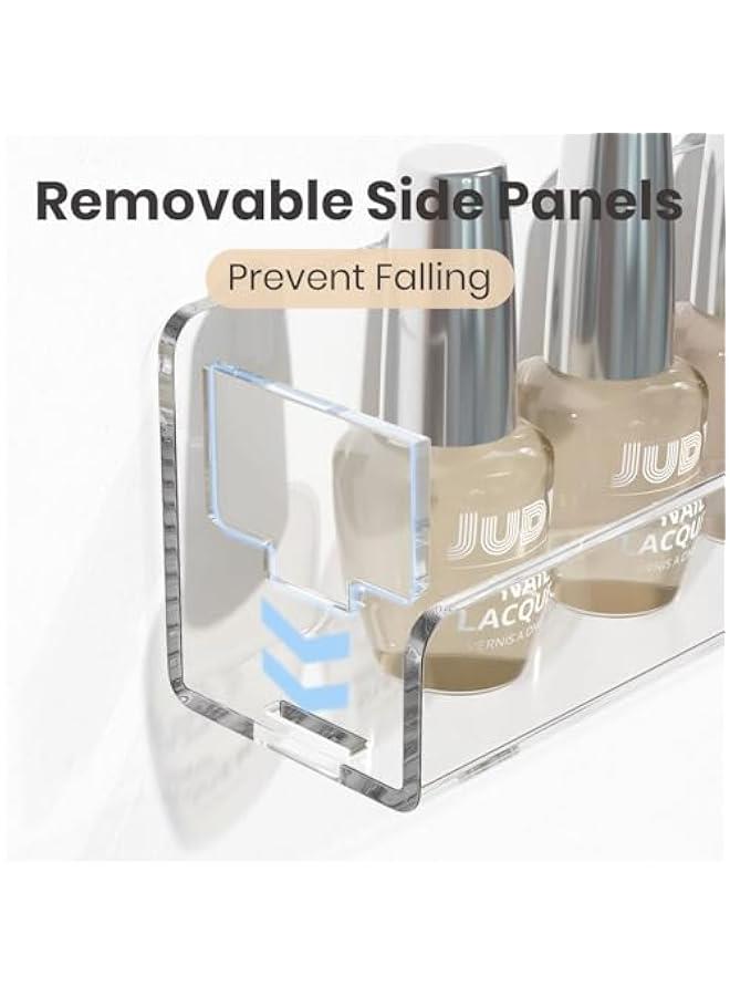 Arabest 6 Pack Nail Polish Rack Wall Mounted Shelf with Removable Anti-Slip End Inserts, Clear Acrylic Nail Polish Organizer Display 90 Bottles  - Image 2