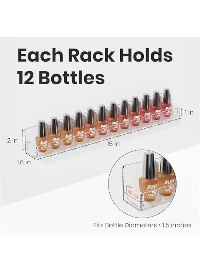 Arabest 6 Pack Nail Polish Rack Wall Mounted Shelf with Removable Anti-Slip End Inserts, Clear Acrylic Nail Polish Organizer Display 90 Bottles  - Image 3