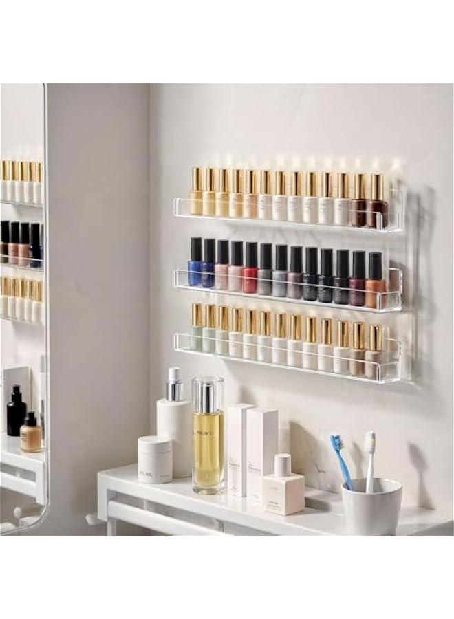 Arabest 6 Pack Nail Polish Rack Wall Mounted Shelf with Removable Anti-Slip End Inserts, Clear Acrylic Nail Polish Organizer Display 90 Bottles  - Image 4