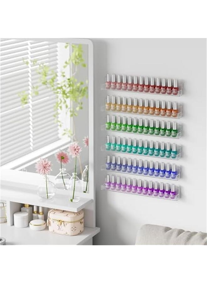 Arabest 6 Pack Nail Polish Rack Wall Mounted Shelf with Removable Anti-Slip End Inserts, Clear Acrylic Nail Polish Organizer Display 90 Bottles  - Image 5