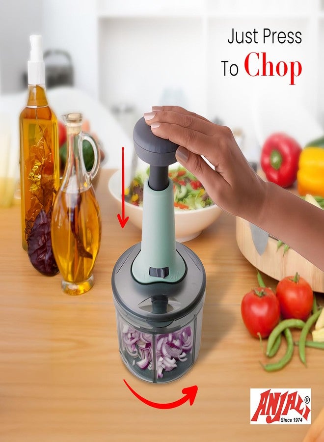 Anjali Food Chopper, Deluxe Large Handheld Vegetable Chopper for Onion, Garlic, Nuts & More | Manual Push Cutter with Stainless Steel Blades | Dishwasher-Safe - Image 3