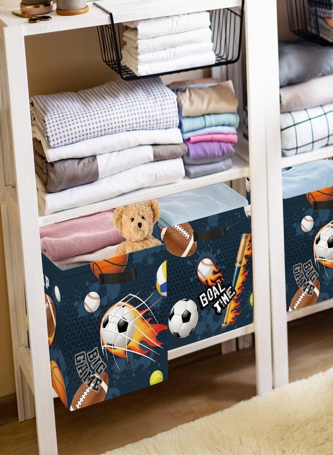 HUUMONSS 11.8" Sport Balls Cube Storage Organizer Set 3Pcs Football Rugby Basketball Cube Storage Bin for Bathroom/Bedroom Kid Book Toy Chest, Fire - Image 5