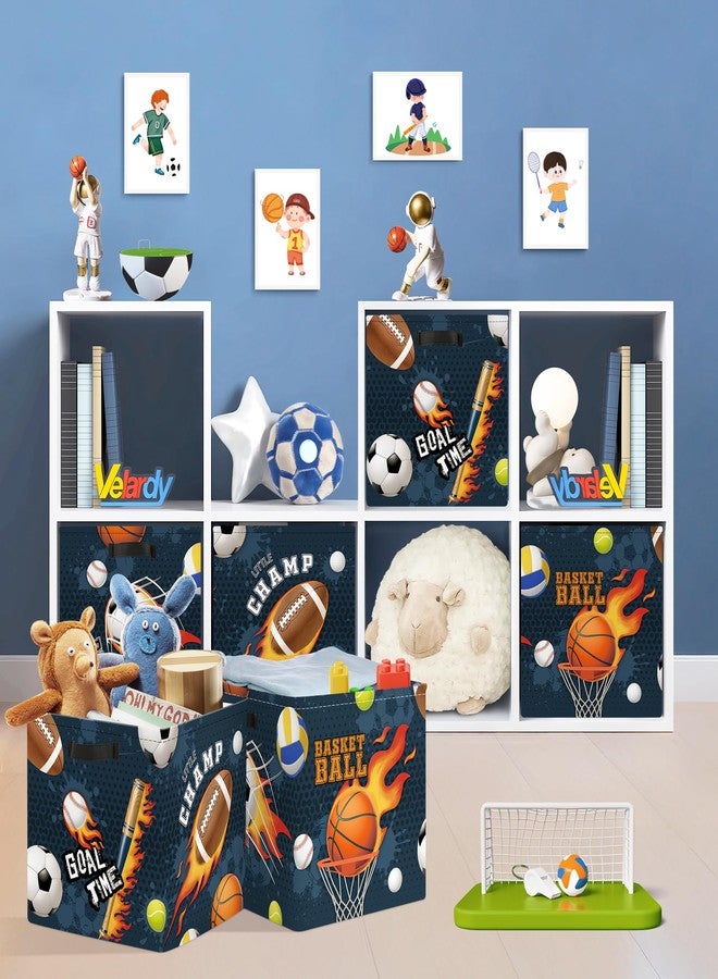 HUUMONSS 11.8" Sport Balls Cube Storage Organizer Set 3Pcs Football Rugby Basketball Cube Storage Bin for Bathroom/Bedroom Kid Book Toy Chest, Fire - Image 3