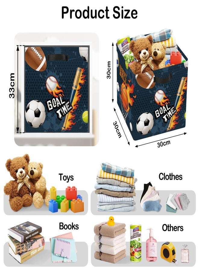 HUUMONSS 11.8" Sport Balls Cube Storage Organizer Set 3Pcs Football Rugby Basketball Cube Storage Bin for Bathroom/Bedroom Kid Book Toy Chest, Fire - Image 2