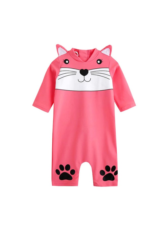 Loquat Girls' One-piece Swimsuit Boys' Baby Swimming Trunks Sunscreen Long-sleeved Baby 1-3 Years Old Children Children's Warm Swimsuit-Color:Siaman Pink Kitten- - Image 5