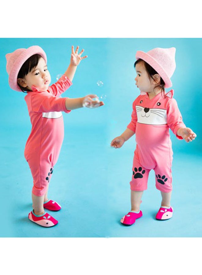 Loquat Girls' One-piece Swimsuit Boys' Baby Swimming Trunks Sunscreen Long-sleeved Baby 1-3 Years Old Children Children's Warm Swimsuit-Color:Siaman Pink Kitten- - Image 2