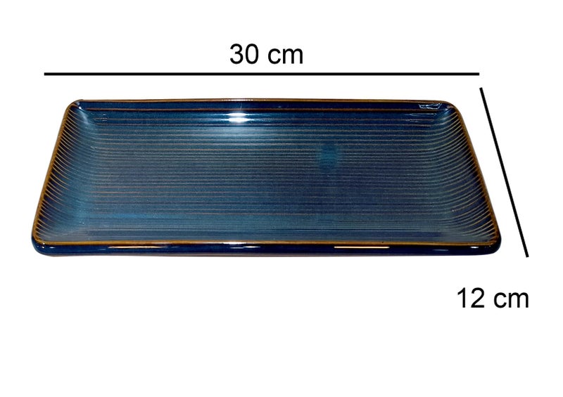 Lemon Tree Rectangle Shape Ceramic Stoneware Serving Tray Platter for Serving Snack (Blue) - Image 4