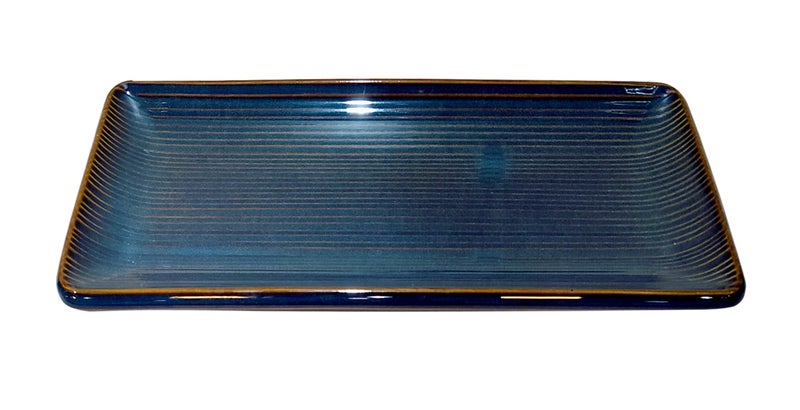 Lemon Tree Rectangle Shape Ceramic Stoneware Serving Tray Platter for Serving Snack (Blue) - Image 2